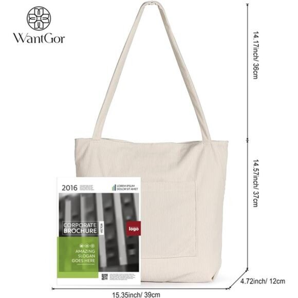 Corduroy Tote Bag for Women Large Shoulder Hobo Bag Work Shopping Casual Purse - Picture 4 of 7